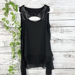 BCBG MaxAzria Tunic Top size XXS Black Sequins Cocktail Wedding Evening Disco